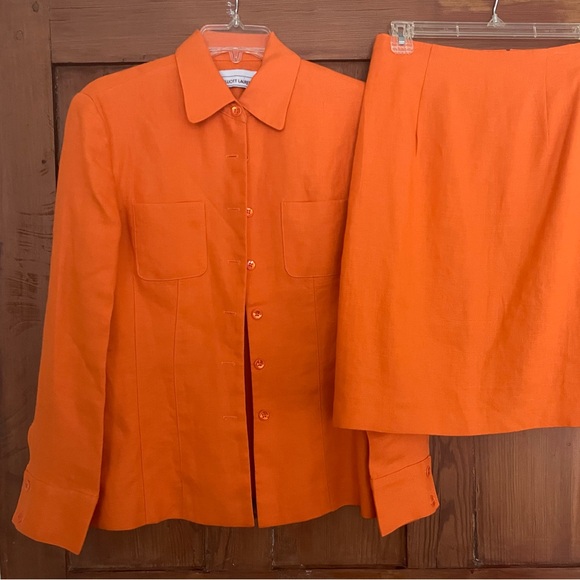 VTG USA Elliot Lauren Solid Orange Linen Suit 6 - Picture 3 of 7